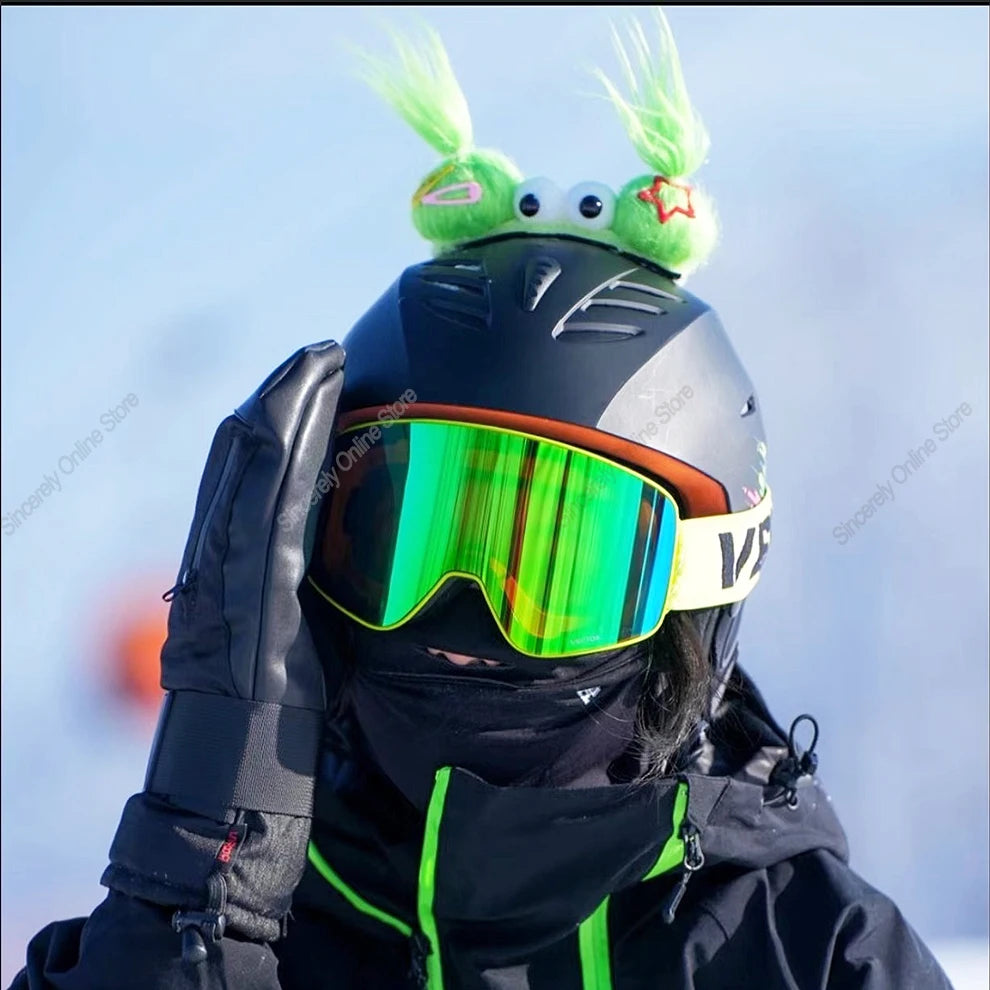 Cute Funny Helmet Decoration Braids Wigs Motorcycle Cycling Ski Helmet Funny Decor Accessories Sticker Double Horsetail Cat Ears