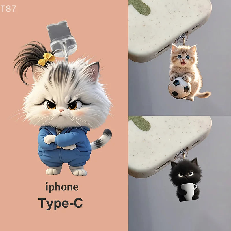 Charming Animal Patterned Acrylic Phone Dust Plug for iPhone & Type-C Ports Protection