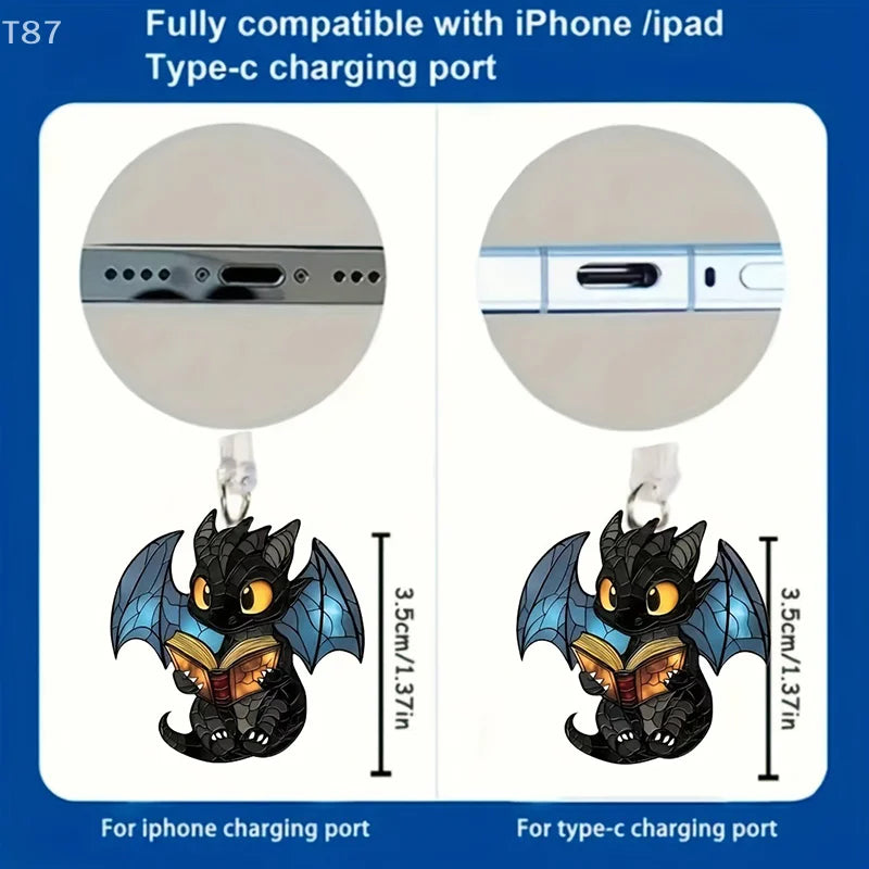Charming Animal Patterned Acrylic Phone Dust Plug for iPhone & Type-C Ports Protection