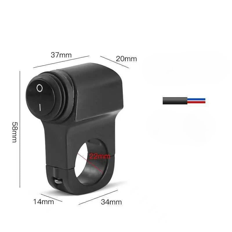 Motorcycle Handlebar Headlight ON/OFF Switch Scooter ATV Aluminum Alloy 2-Wire Black Light Waterproof Switchs 12V