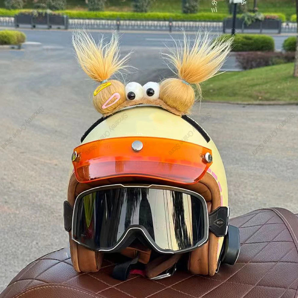 Cute Funny Helmet Decoration Braids Wigs Motorcycle Cycling Ski Helmet Funny Decor Accessories Sticker Double Horsetail Cat Ears