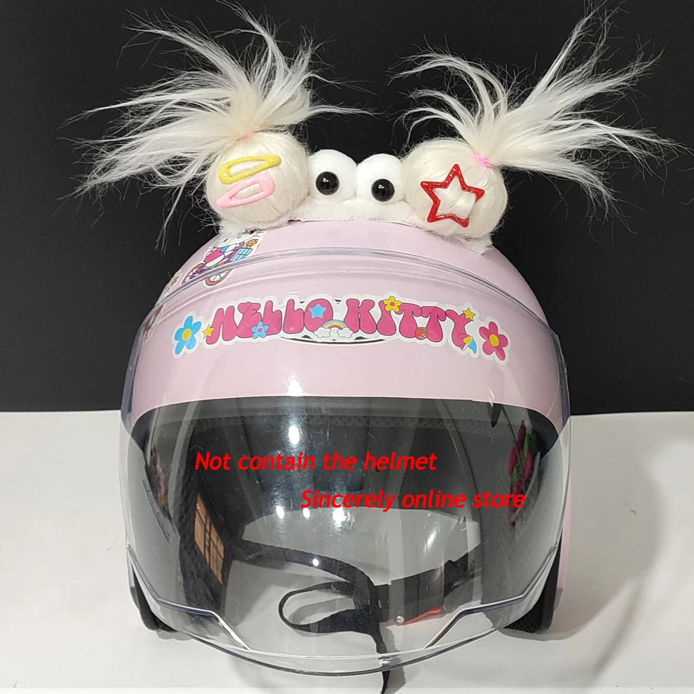 Cute Funny Helmet Decoration Braids Wigs Motorcycle Cycling Ski Helmet Funny Decor Accessories Sticker Double Horsetail Cat Ears