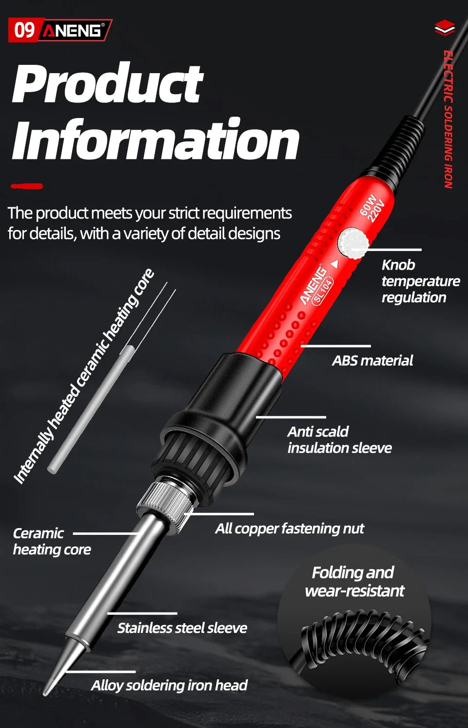 ANENG Electric Soldering Iron SL105 Digital Display Adjustable Temperature SL104 Adjustment Knob Portable Kit Weld Solder Repair
