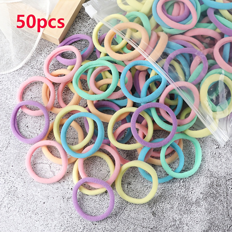 [Hair Bands & Ties] 50pcs/Set Women Basic Hair Bands 4cm Simple Solid Colors Elastic Headband Hair Ropes Ties Hair Accessories Ponytail Holder