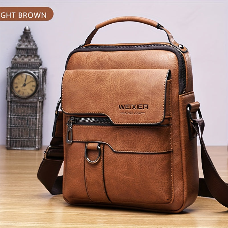 [Vintage Crossbody Bag] Men's Vintage Crossbody Bag - Adjustable Strap, Multiple Compartments, Business Casual Shoulder Bag with "WEIXIER SINCE 2008" Branding, Black & Brown Options, Casual Crossbody | Vintage Crossbody | Adj