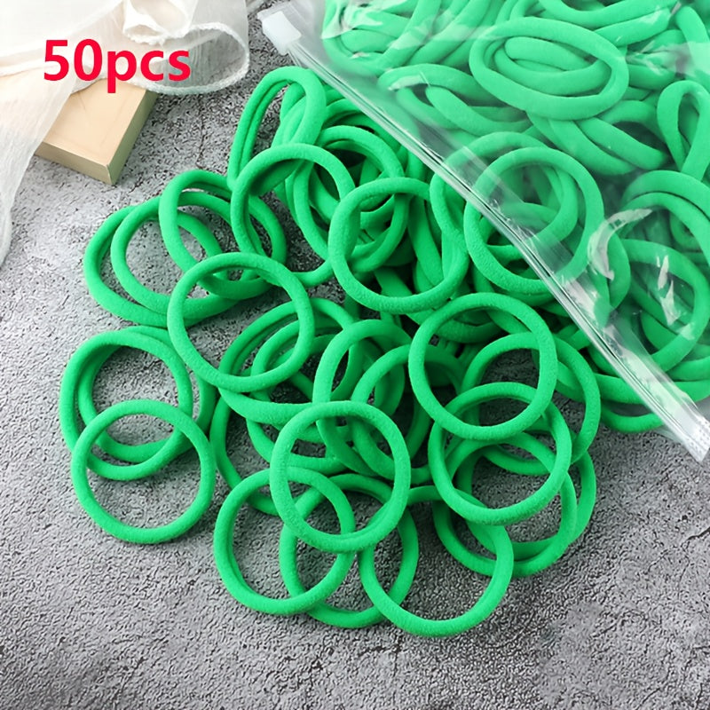 [Hair Bands & Ties] 50pcs/Set Women Basic Hair Bands 4cm Simple Solid Colors Elastic Headband Hair Ropes Ties Hair Accessories Ponytail Holder