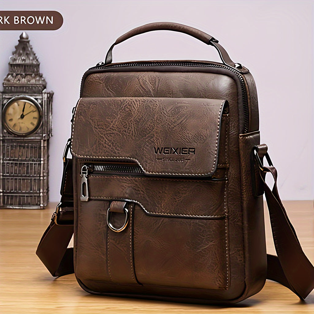 [Vintage Crossbody Bag] Men's Vintage Crossbody Bag - Adjustable Strap, Multiple Compartments, Business Casual Shoulder Bag with "WEIXIER SINCE 2008" Branding, Black & Brown Options, Casual Crossbody | Vintage Crossbody | Adj