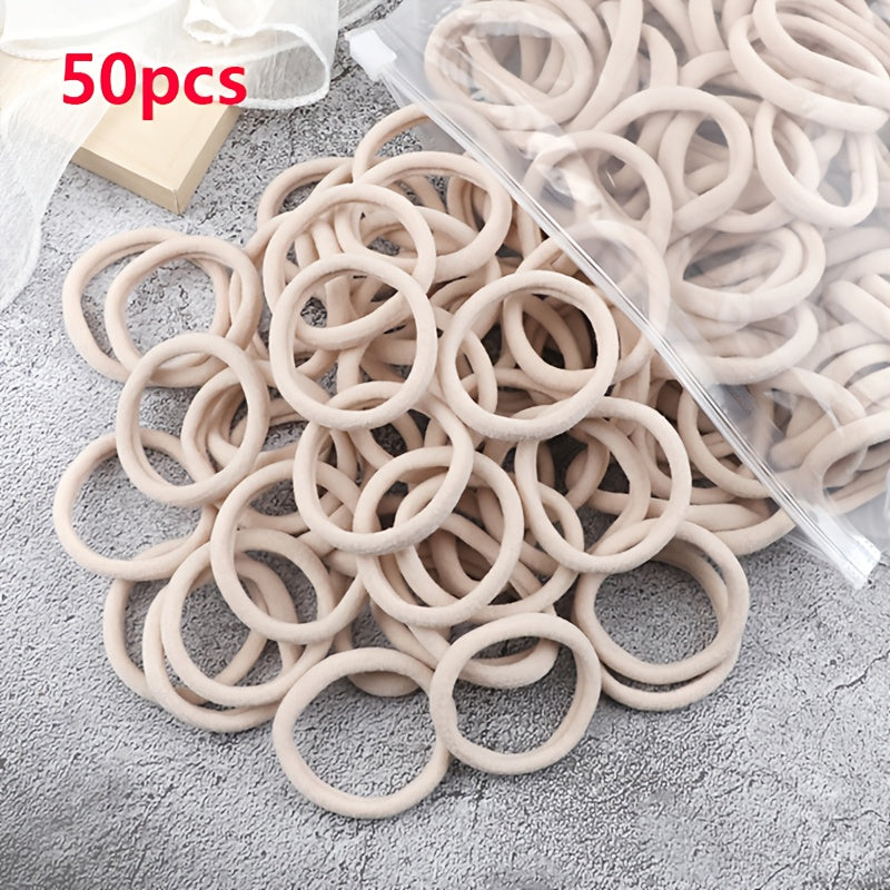 [Hair Bands & Ties] 50pcs/Set Women Basic Hair Bands 4cm Simple Solid Colors Elastic Headband Hair Ropes Ties Hair Accessories Ponytail Holder