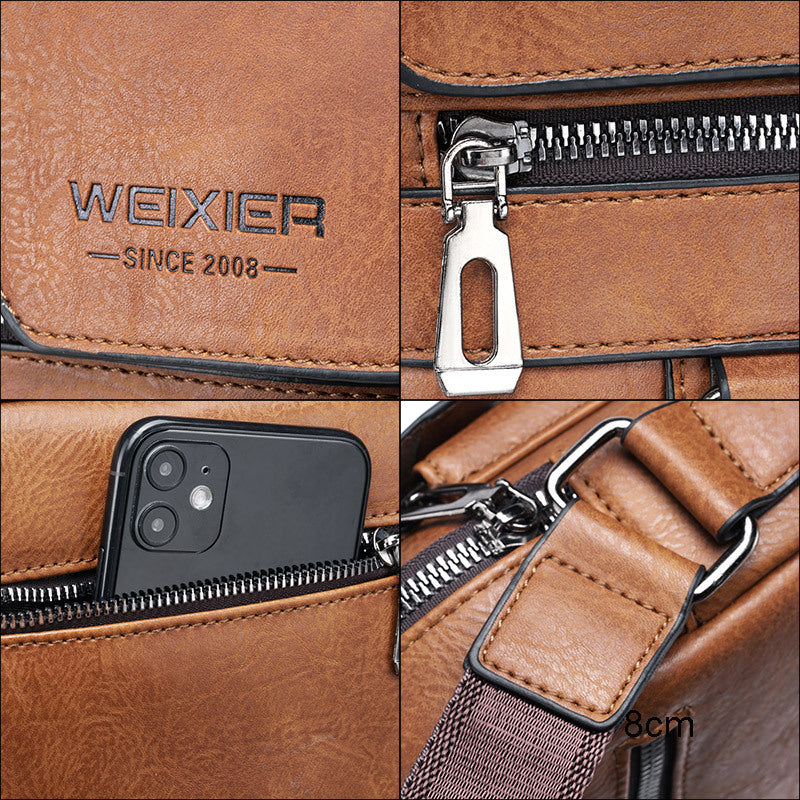 [Vintage Crossbody Bag] Men's Vintage Crossbody Bag - Adjustable Strap, Multiple Compartments, Business Casual Shoulder Bag with "WEIXIER SINCE 2008" Branding, Black & Brown Options, Casual Crossbody | Vintage Crossbody | Adj