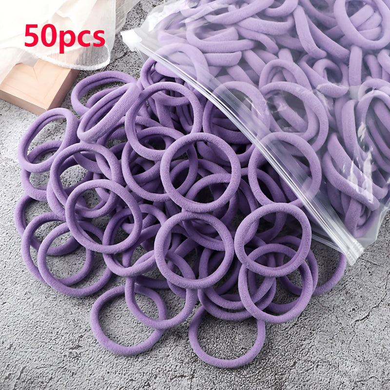 [Hair Bands & Ties] 50pcs/Set Women Basic Hair Bands 4cm Simple Solid Colors Elastic Headband Hair Ropes Ties Hair Accessories Ponytail Holder