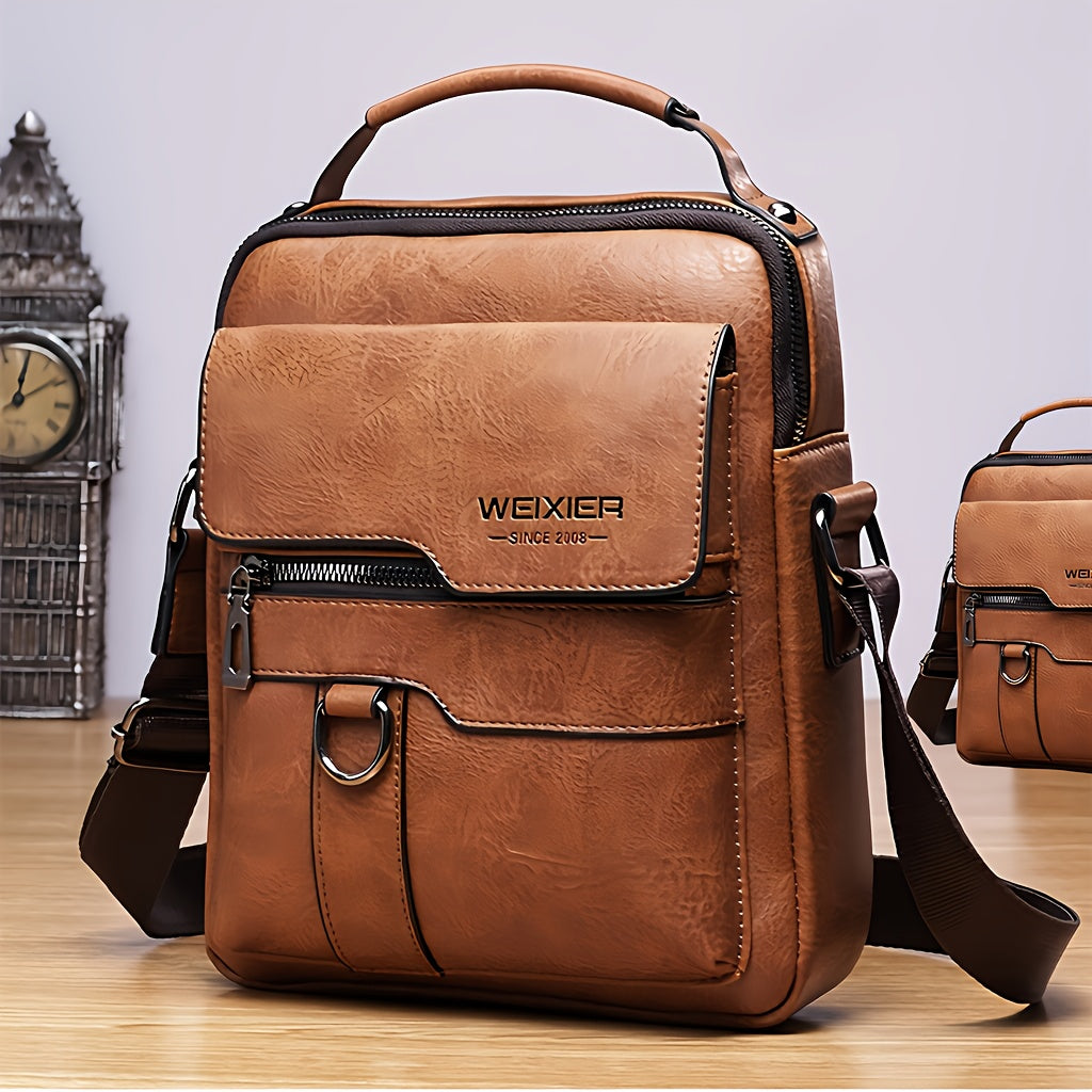 [Vintage Crossbody Bag] Men's Vintage Crossbody Bag - Adjustable Strap, Multiple Compartments, Business Casual Shoulder Bag with "WEIXIER SINCE 2008" Branding, Black & Brown Options, Casual Crossbody | Vintage Crossbody | Adj